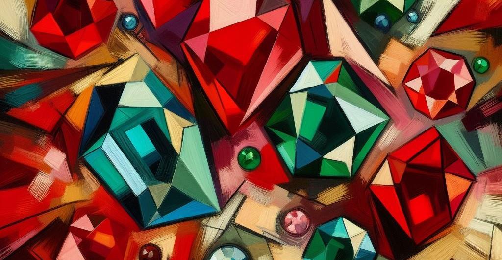 Picture illustrating emeralds and rubies