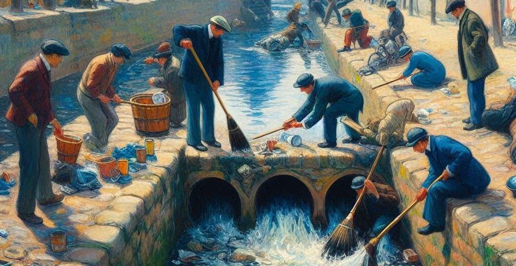 Picture of people cleaning drains