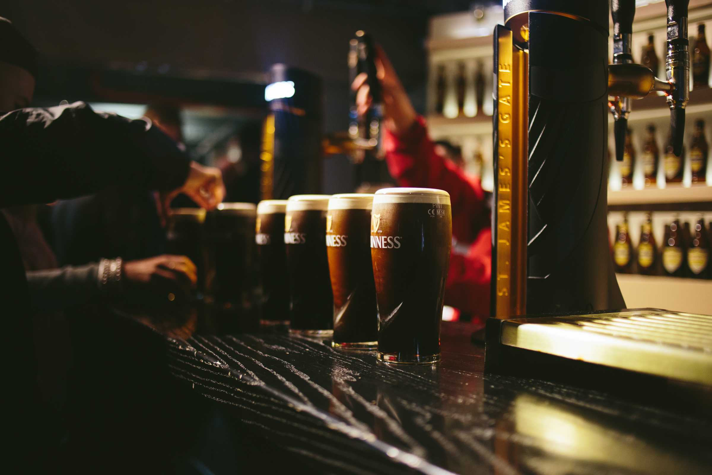 Diageo drinks lined up on the bar