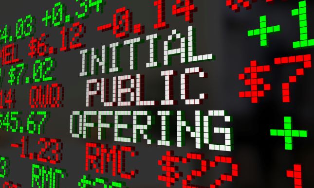 IPO lettering on stock exchange screen