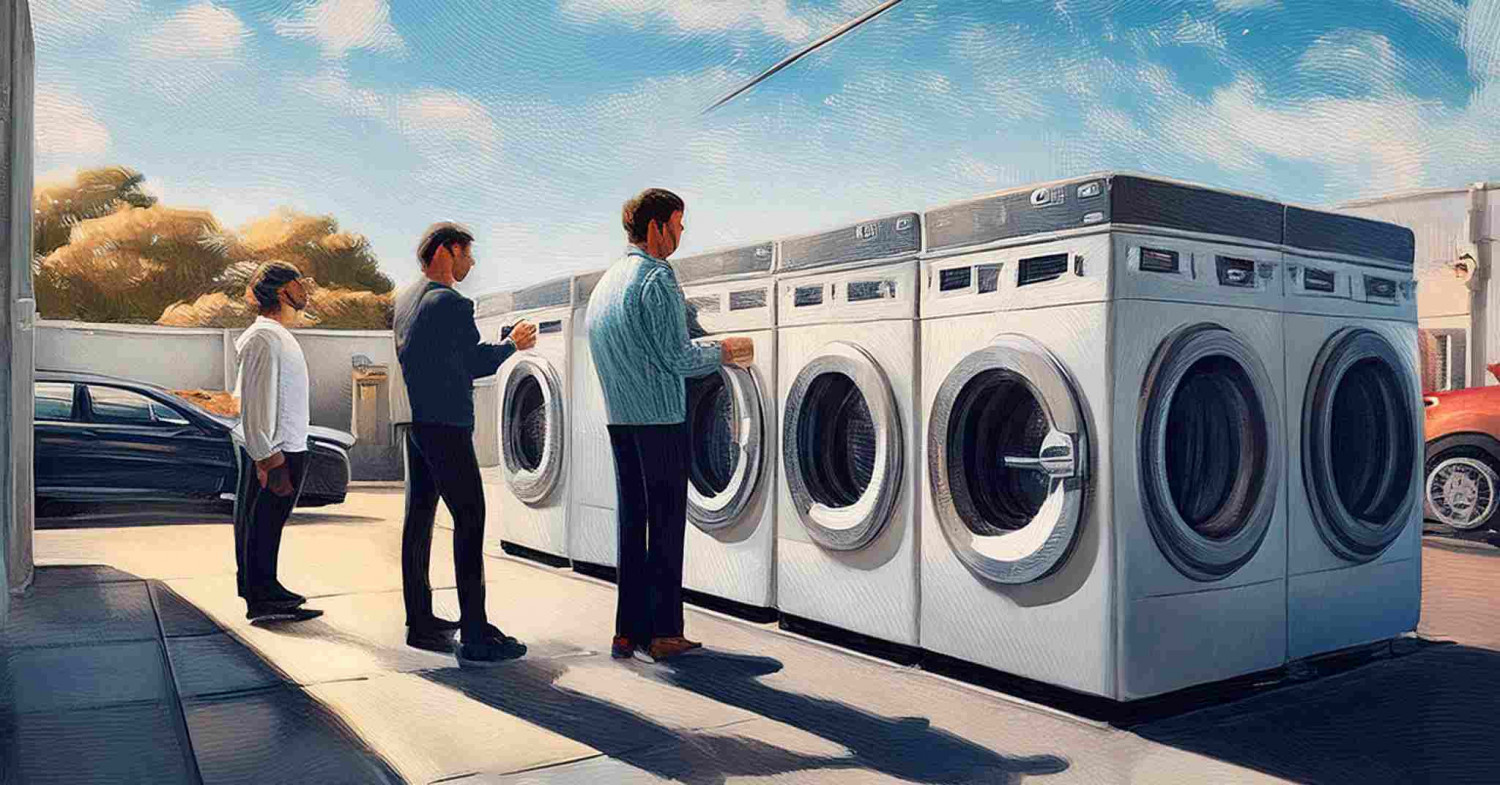 Picture of people using large washing machines