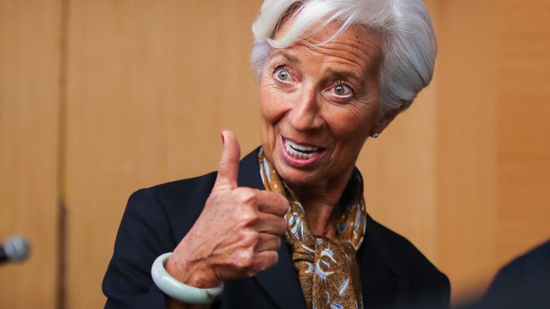 Christine Lagarde signalling a thumbs up