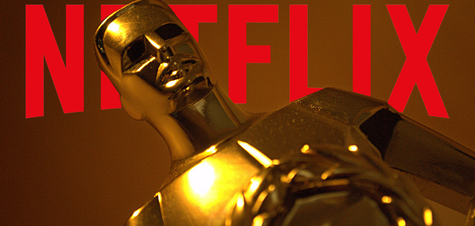Oscar statue in front of Netflix logo