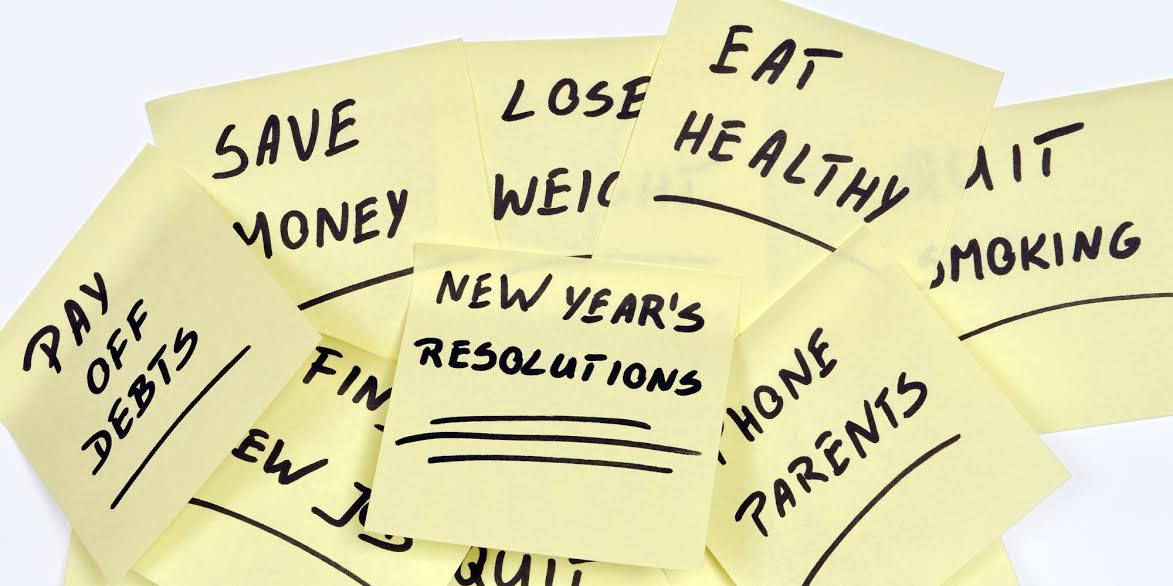 Sticky notes of New Year's resolutions which most people try to make