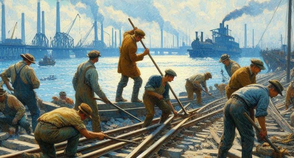 AI generated image of people working on railway