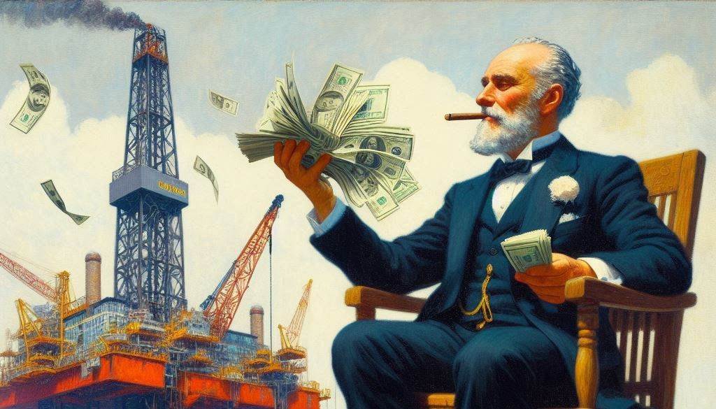 AI generated image of oilman counting his money