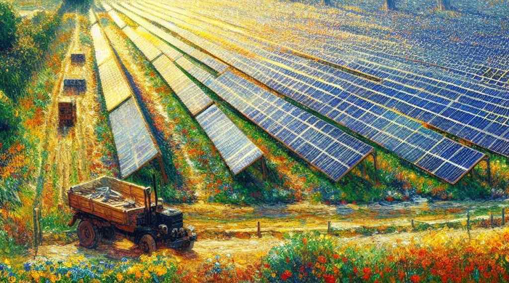 AI created picture of solar farm in style of Monet 