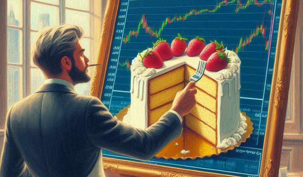 AI generated image of stock market trader eating cake