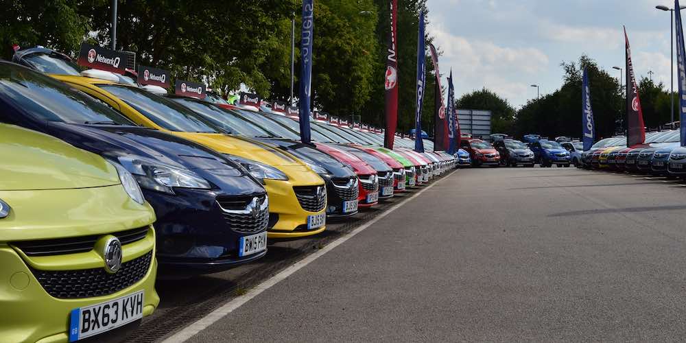 Vauxhall cars in a dealership forecourt