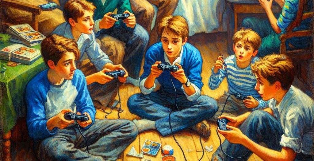 AI generated image of people playing video games