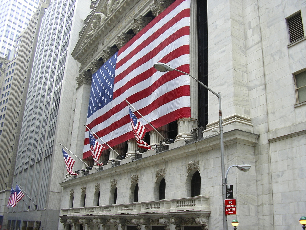 US flag on New York Stock Exchange 