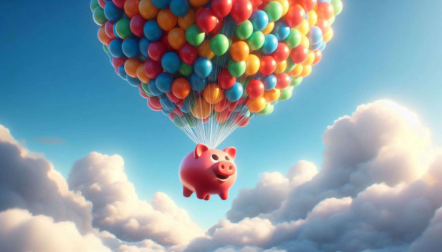 Piggy bank floating in sky